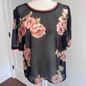 Sheer Floral Short-sleeve Blouse